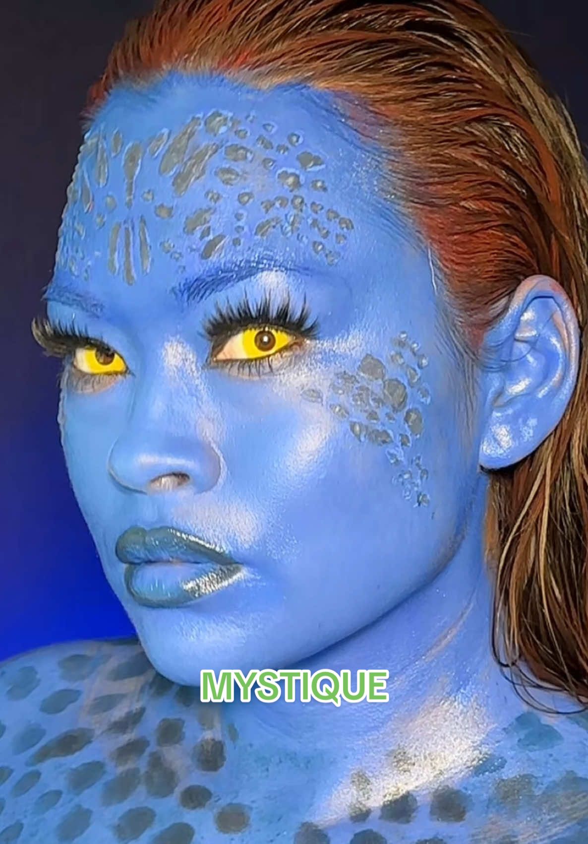Day 16 of 31 days of Halloween Makeup Looks! Mystique 💙✨ #halloweenmakeup #halloweenmakeuplook #mystique #xmen 