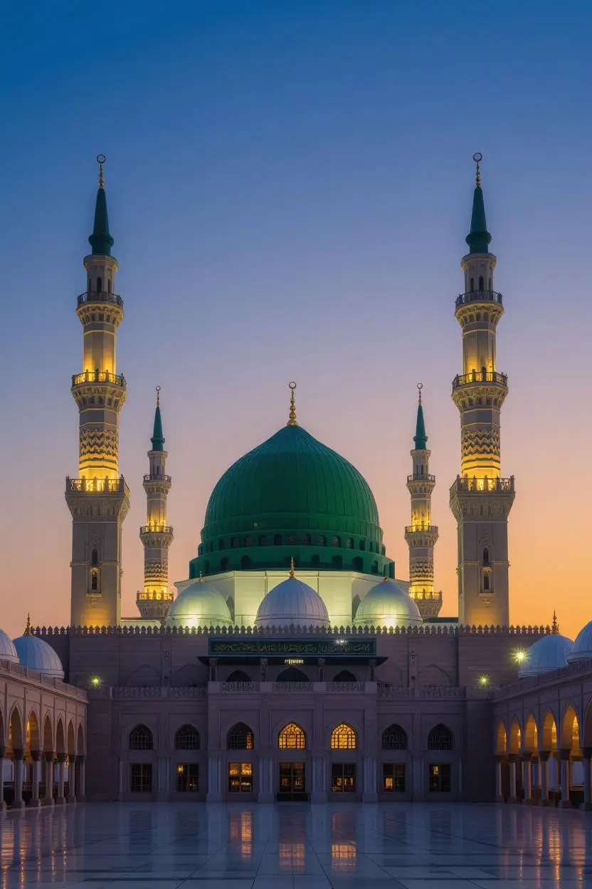 Madina Munawar madinah munawra Madinah, the City of the Prophet, shines bright A beacon of faith, where Islam's history takes flight The Masjid an-Nabawi, a mosque of grandeur and might Where the Prophet Muhammad's tomb is a sacred sight The city's streets are lined with date palms, green and tall A tranquil oasis, where faith and peace enthrall Madinah's rich history and heritage are palpable and real Madinah's rich history and heritage are palpable and real A place where Muslims from all over the world come to feel The city's warm hospitality and welcoming smile Make it a place of pilgrimage, worth traveling a long while #plztiktokteamdontunderviewmyvideos #foryoupage