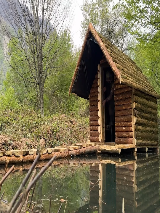Building a Floating Log Cabin in the Wild with My Dogs - Bushcraft Water Shelter #survival #bushcraft #camping #Outdoors #travel 