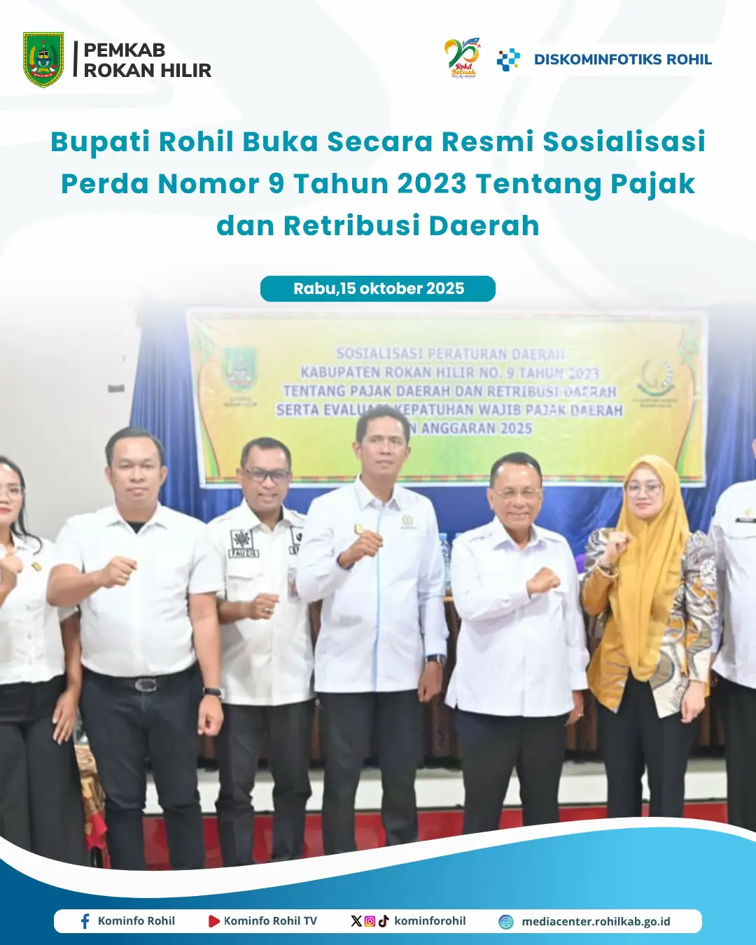 📢 Bupati Rohil Buka Sosialisasi Perda Pajak dan Retribusi Daerah 💼💰 Bupati Rokan Hilir H. Bistaman membuka secara resmi Sosialisasi Perda Nomor 9 Tahun 2023 tentang Pajak dan Retribusi Daerah di Ujung Tanjung. Kegiatan oleh Bapenda Rohil bersama Kejari Rohil ini bertujuan meningkatkan kesadaran wajib pajak demi memperkuat PAD dan pembangunan daerah. 🌾🤝 #RokanHilir #PemkabRohil #DiskominfotiksRohil #BupatiRohil #BapendaRohil    @H. Bistamam @JHONY CHARLES,BBA.MBA  Selengkapnya di https://mediacenter.rohilkab.go.id/view/bupati-rohil-buka-secara-resmi-sosialisasi-perda-nomor-9-tahun-2023-tentang-pajak-dan-retribusi-daerah