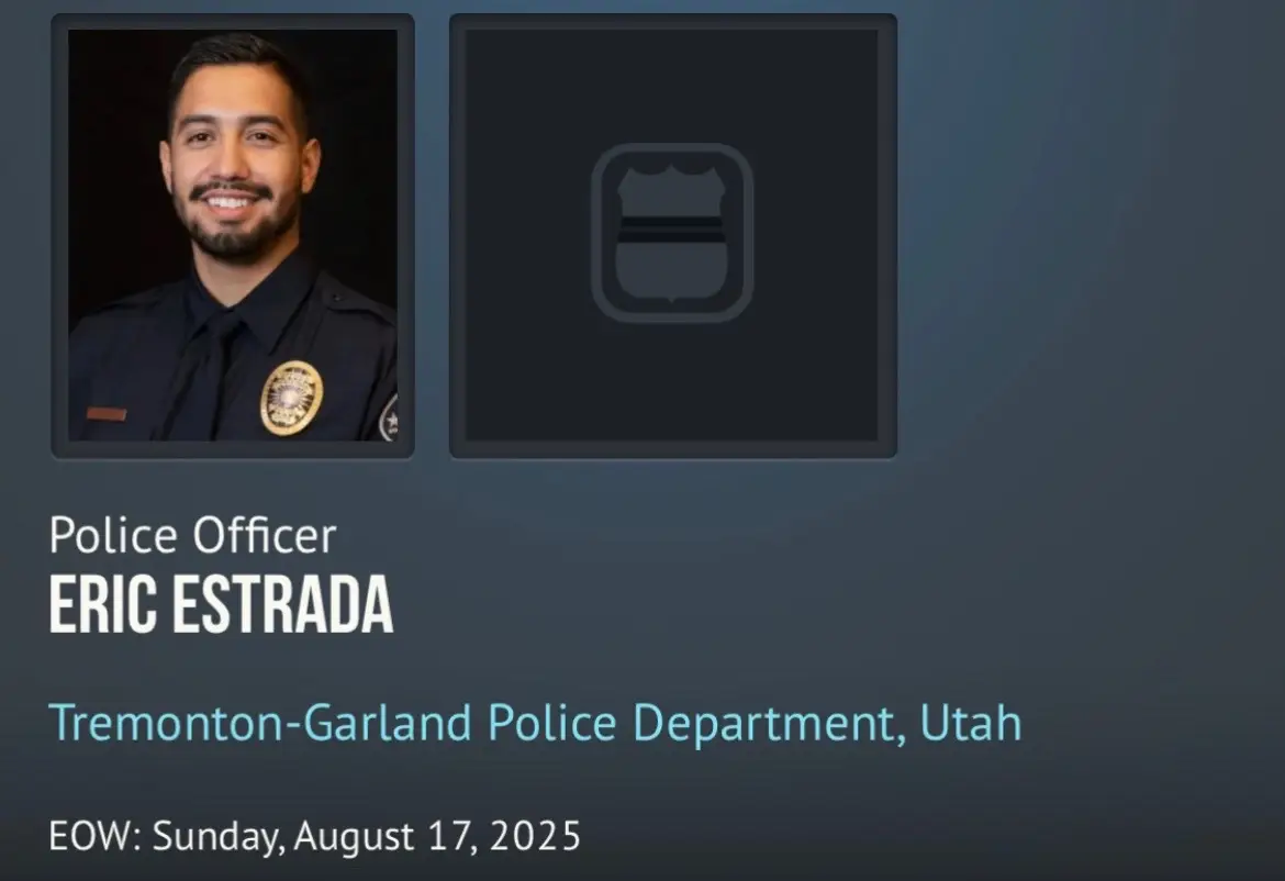 Police Officer Eric Estrada and Sergeant Lee Sorensen were shot and killed while responding to multiple 911 hang-up calls at a residence near 700 North and 200 East in Tremonton after 9:00 p.m. One of the officers was talking to a resident in the home about a domestic dispute, a man exited the house with a gun, opened fire, and mortally wounded the officer. Another officer arrived as back-up and was also shot and killed. A deputy and a K9 trom the Box Elder County Sheriff's Office were hospitalized with non-life-threatening injuries after being shot while in their patrol vehicle. As additional officers arrived, bystanders convinced the man to surrender. He was arrested and charged with aggravated murder. Officer Estrada had served with the Tremonton-Garland Police Department for less than a year and previously served with the North Park Police Department, Box Elder County Sheriff's Office, and Logan City Police Department. He is survived by his wife and two children. BIO & INCIDENT DETAILS Age: 31 Tour: 8 years Cause: Gunfire Incident Date: 8/17/2025 Weapon: Rifle Offender: In custody #officerdown #officerdowncall #officerdownmemorial