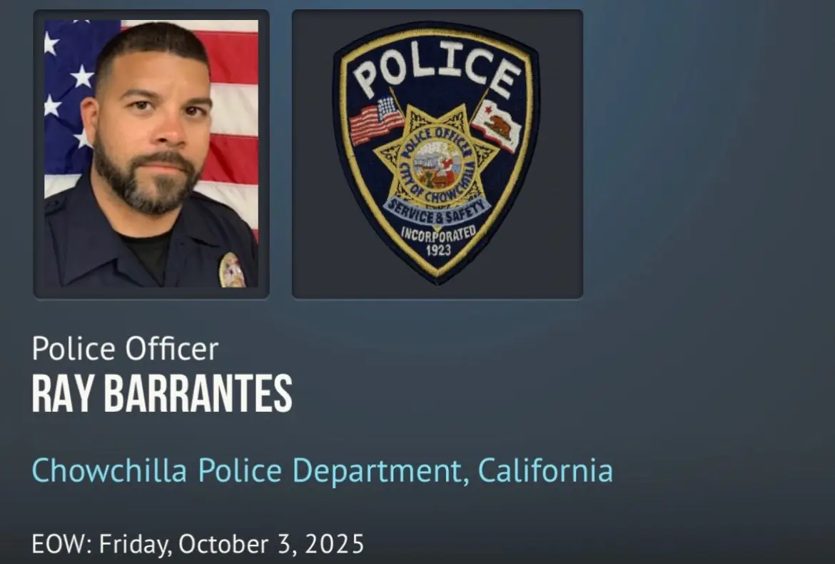 Police Otticer Ray Barrantes was killed when his patrol car struck the rear end of a semi-trailer in Madera County at the intersection ot state koute 152 and Road 13 at 10:30 P.M. Officer Barrantes was driving his patrol car eastbound on the 152 when a semi-trailer hauling tomatoes southbound on Road 13 crossed the 152. . Officer Barrantes' patrol car collided with the right rear end of the semi-trailer. He was pronounced dead at the scene. The semi-trailer driver was not injured. Officer Barrantes had served with the City of Chowchilla Police Department tor nearly two years and previously served with the West Sacramento Police Department. He is survived by his wife and three children. BIO & INCIDENT DETAILS Age: 37 Tour: 1 year, 11 months Cause: Automobile crash Incident Date: 10/3/2025 #officerdown #officerdowncall #officerdownmemorial