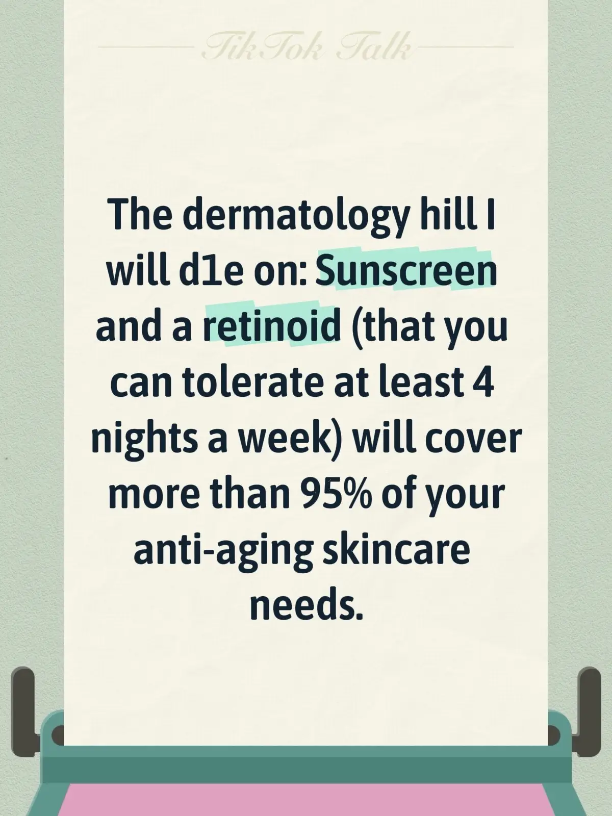 Consistency > complexity  If you want to age like fine wine (not milk), you definitely don’t need a 10-step anti-aging routine. You need to master consistency with two proven powerhouses: sunscreen + a retinoid you can actually tolerate. Sunscreen is your #1 anti-aging product, period. Around 80–90% of visible aging (wrinkles, spots, sagging) comes from UV exposure. Daily SPF prevents that damage before it starts and has been shown to help reverse damage as well.  Retinoids (like tretinoin, retinal, or retinol) do the heavy lifting at night: they increase collagen production, reduce collagen breakdown, speed up cell turnover, refine texture, and even fade sun damage and irregular pigmentation that’s already happened. The key isn’t using the strongest one, it’s using one you can tolerate at least 4 nights a week without irritation. That consistency builds real collagen and real results. Together, these two ingredients cover the vast majority of what skincare can actually do for aging. Everything else is a nice-to-have but not need-to-have. #DermTok #RetinoidRoutine #SunscreenEveryDay #SkinScience      