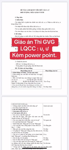 Giáo án Thi GVG  LQCC : u, ư Kèm power point.#thigiaoviendaygioi #giáoanmamnon #xuhuongtiktok 