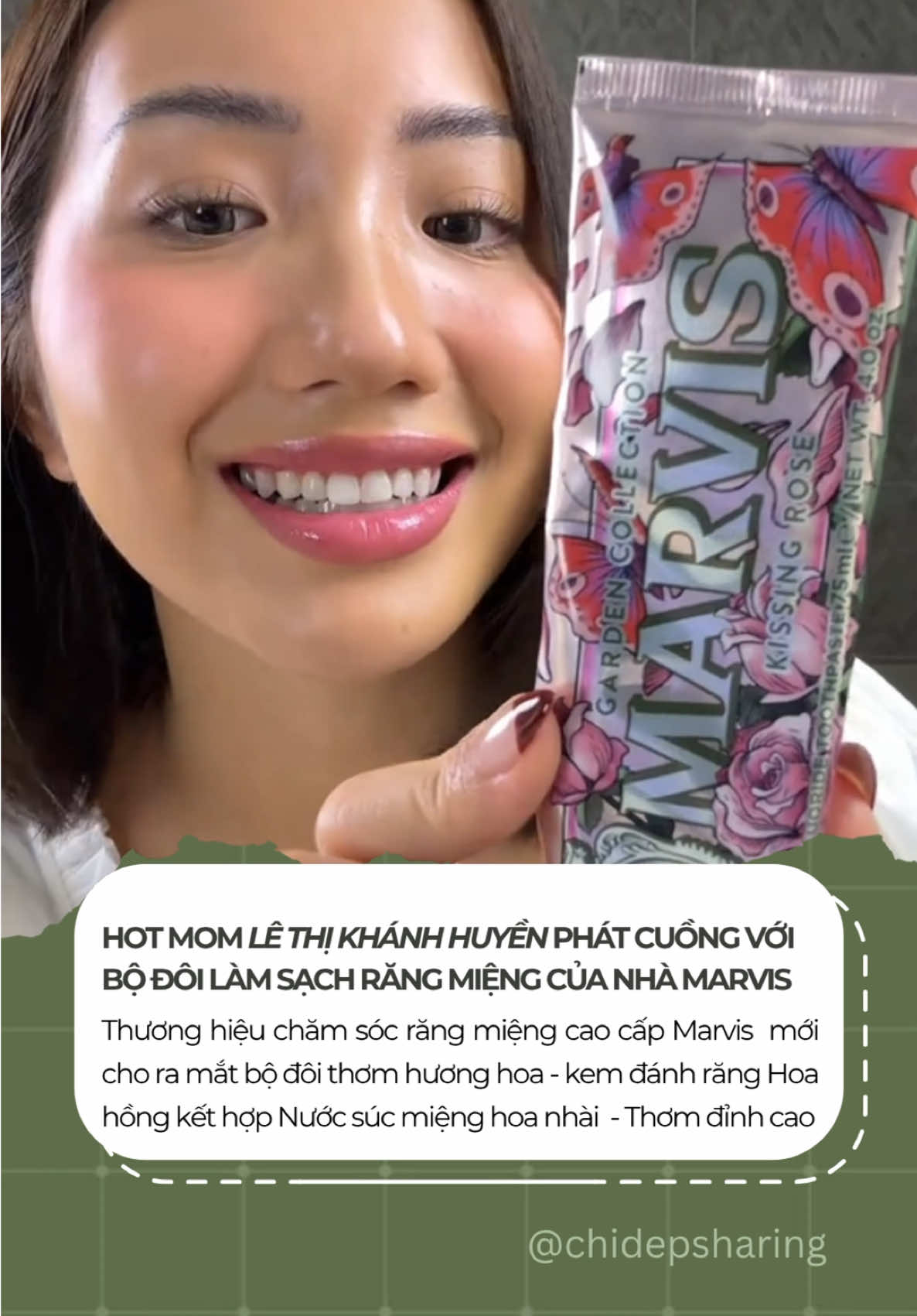 Hot mom Lê Thị Khánh Huyền dùng kem đánh răng gì để duy trì hàm răng trâng sáng và hơi thở thơm mát #kienthucchidep #chidepsharing #kemdanhrang #marvis 