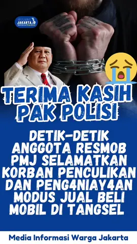 DETIK-DETIK ANGGOTA RESMOB PMJ SELAMATKAN KORBAN PENCULIkAN DAN PENG4NIAY4AN MODUS JUAL BELI MOBIL DI TANGSEL Anggota Subdit Resmob Polda Metro Jaya menangkap sembilan pelaku penyekapan disertai penganiayaan terhadap tiga pria yang videonya viral di media sosial.  Para pelaku menggunakan modus jual beli mobil mewah untuk melancarkan aksinya. Dua pelaku utama, Nunung dan Adrian, ditangkap tim Resmob di sebuah apartemen di kawasan Setiabudi, Jakarta Selatan, saat berusaha melarikan diri.  Dari hasil pengembangan, polisi berhasil menyelamatkan tiga korban yang disekap di sebuah rumah kontrakan di wilayah Pondok Aren, Tangerang Selatan, Banten. Selain keduanya, petugas juga menangkap tiga orang yang bertugas mengawasi para korban.  Pengembangan lebih lanjut mengantarkan polisi pada empat pelaku lainnya yang ditangkap di sejumlah lokasi berbeda. Kasus ini berawal dari transaksi jual beli mobil mewah antara Nunung dan Adrian dengan uang muka sebesar Rp 75 juta.  Namun, untuk menghindari pelunasan, Nunung berbohong dengan alasan mobil tersebut sudah dijual ke orang lain, padahal belum dilunasi. Akibatnya, para pelaku melakukan penyekapan dan penganiayaan terhadap empat korban, di mana satu korban berhasil melarikan diri dan melapor ke polisi. “Pada hari Senin tanggal 13 Oktober, setelah Ibu Desi membuat laporan polisi, kami dari Resmob Polda Metro Jaya langsung bergerak menuju lokasi di daerah Pondok Aren. Kami berhasil mengamankan dua orang yang ada di rumah tersebut dan diduga sebagai pelaku. Dari pengembangan, kami akhirnya menangkap sembilan orang,” ujar AKP Fanni Athar Hidayat, Panit III Subdit Resmob Polda Metro Jaya dilansir dari Kompas TV.  Hingga kini, polisi masih melakukan pemeriksaan terhadap para tersangka yang diduga merupakan bagian dari sindikat penggelapan mobil. 📃 Kompas TV 🎥 Istimewa  #WargaJakarta #WargaHarusTau