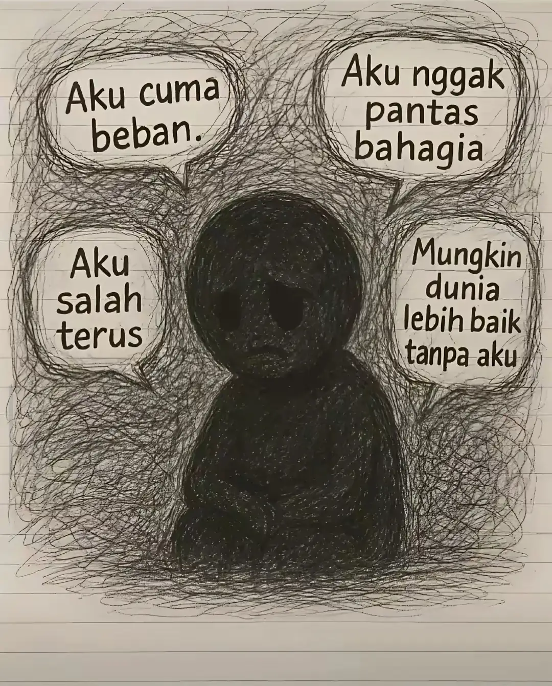 Padahal... nggak ada manusia yang bisa kuat terus. Pikiran kayak 
