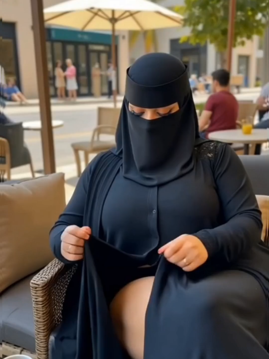 فتاة سعودية منقبة تجلس في مقهى #حجاب #نقاب #فتاة #saudigirls #ai 