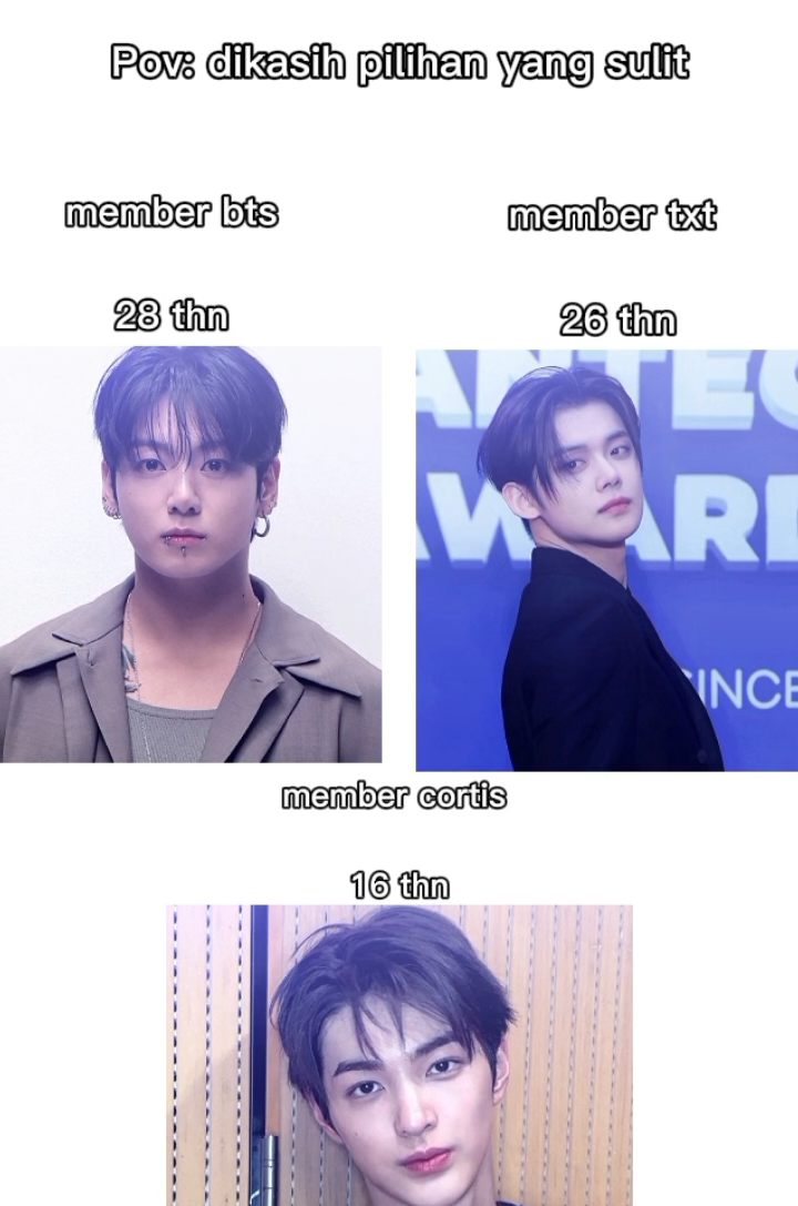 pilihan yang sangat susah🤣 tapi yang 28 thn cinta pertamaku 🫰😘 #bts #txt #cortis #foryou #fyp 