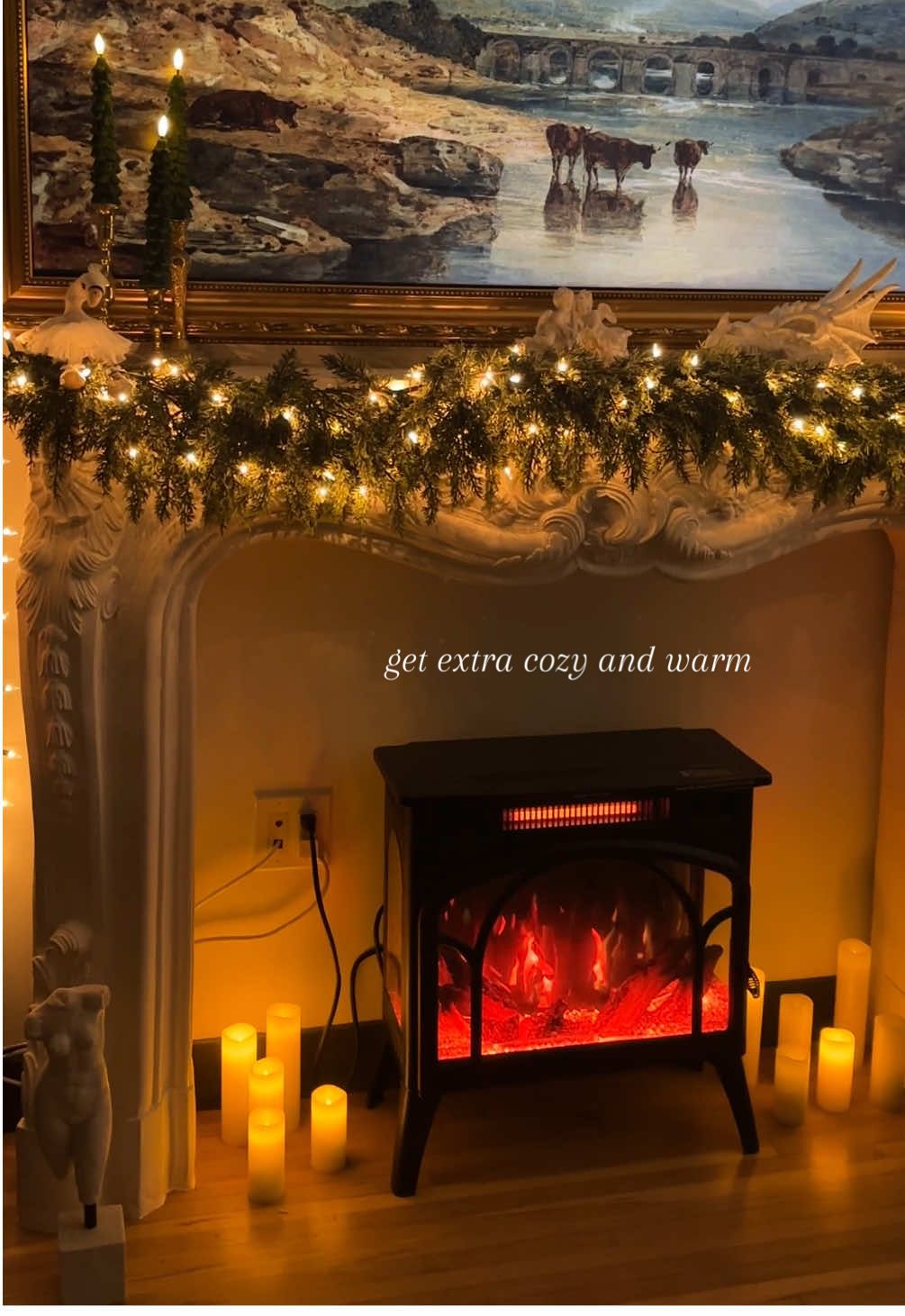 Cozy vibes unlocked with the R.W. Flame electric fireplace🔥 No chimney? No problem. Just plug it in & feel the warmth.  Perfect for chill nights, your fav show, and fall/winter aesthetics #electricfireplace #homevibes #cozyvibesonly #fireplace #cozycorner 