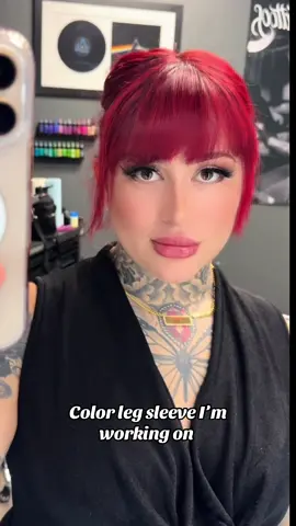 Color leg sleeve I’m working on with a sick song over it  ✨ pretty much all healed up !      #colortattoos #colortattoo #matroda #femaletattooartist 