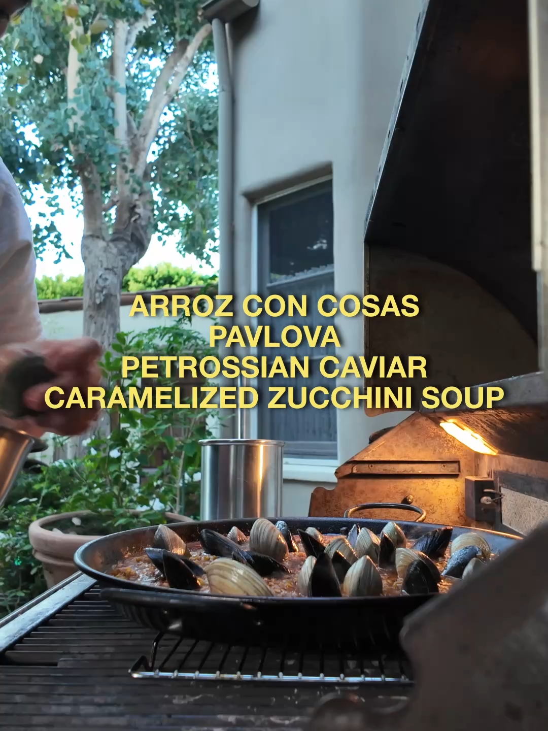 This is a long day as a personal chef In Beverly Hills. Arroz con cosas. Arroz con cosas! Not paella! Cockles. Little neck clams. Mussels. Shrimp. Scallops. Spanish sofrito. Shellfish stock. Pavlova Petrossian caviar caramelízed zucchini soup. #cooking #food #personalchef #privatechef #justahumblecook