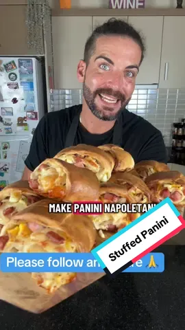 Stuffed Panini Napoletani | A True Neapolitan Street-Food Classic 🇮🇹🥖 Find more traditional Italian recipes like this at 👉 www.cookingwithtucci.com If you enjoy my recipes, please follow and share — your support means everything! One of the most iconic street foods from Napoli — Panini Napoletani. Soft, golden bread filled with diced salame Napoli, ham, provolone, and boiled eggs, baked until rich, savoury, and perfectly irresistible. This one brings the true Neapolitan flavour straight to your kitchen. Makes 12–16 pieces What I used: • 600g flour 00 (about 4¾ cups) • 300g water, room temperature (1¼ cups) • 500g mix of salame Napoli, ham & provolone (1.1 lb) • 60g butter or oil (4 tbsp) • 15g salt (1 tbsp) • 15g sugar (1 tbsp) • 2.5g black pepper (½ tsp) • 7g dry yeast (2 tsp) • 4 boiled eggs How to make it: Dissolve the yeast in all the water and let it activate for 5–10 minutes. In a bench mixer, combine flour, salt, pepper, butter, sugar, and half of the yeast water, and mix until it starts to come together. Once combined, add the remaining water and let the machine work for about 10–12 minutes until smooth and elastic. Boil the eggs and cut meats and cheese into even cubes. Fold the dough a few times, place it in a floured bowl, cover, and let rise until doubled in size. Roll out the dough into a rectangle about 5mm thick, brush lightly with water, and spread meats, eggs, and cheese evenly. Roll it up tightly, cut into equal pieces, brush with an egg-and-cream wash, and bake at 220°C / 430°F for 25–30 minutes until golden. Serve warm — soft inside, slightly crisp outside, and full of Napoli’s flavour. Find more authentic Italian recipes at 👉 www.cookingwithtucci.com 👉 Support my work or buy me a coffee ☕ at ko-fi.com/cookingwithtucci #cookingwithtucci #panininalpoletani #neapolitanfood #italianstreetfood #napolifood    