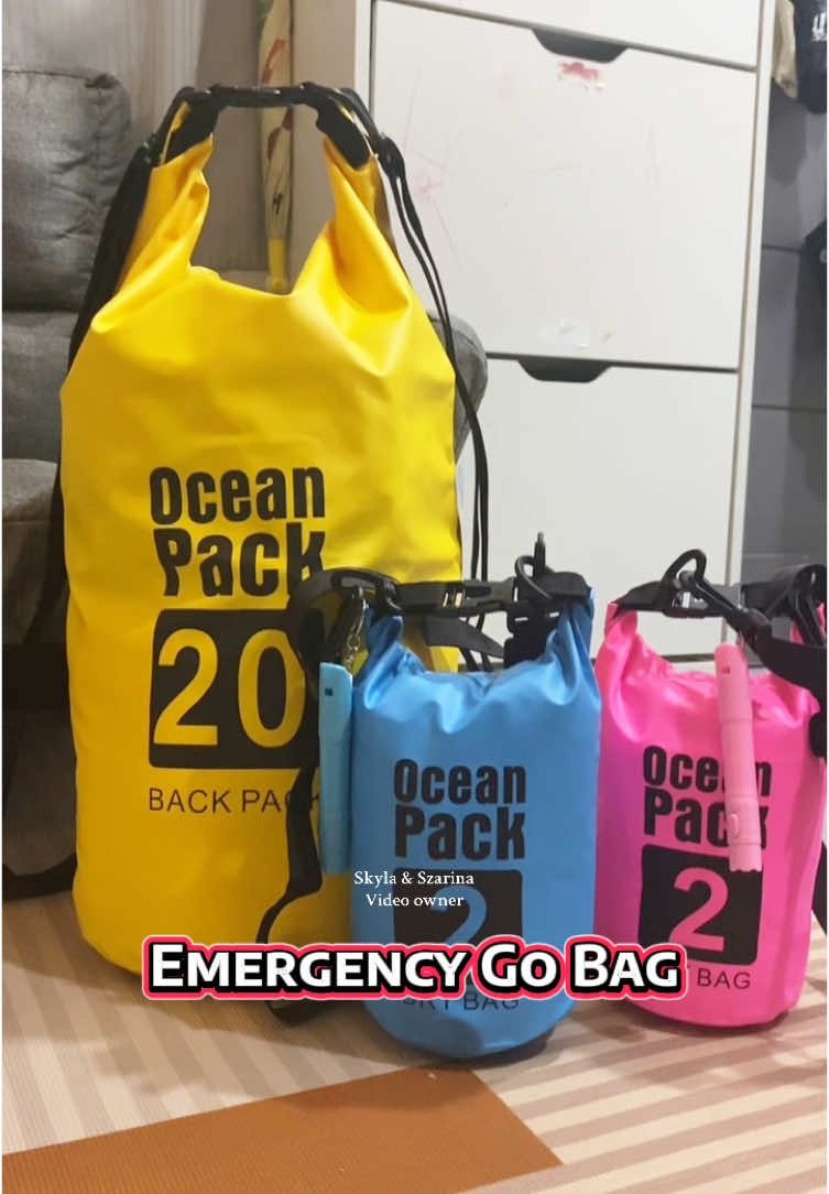 Dapat handa palagi. This is our GO BAG! Meron din ang 2 kids in case malayo sila especially kung nasa school sila. #gobag #emergency #emergencygobag #typhoon #earthquake #survivalbag #survivalfood #emergencyfood #fyp #iamready 