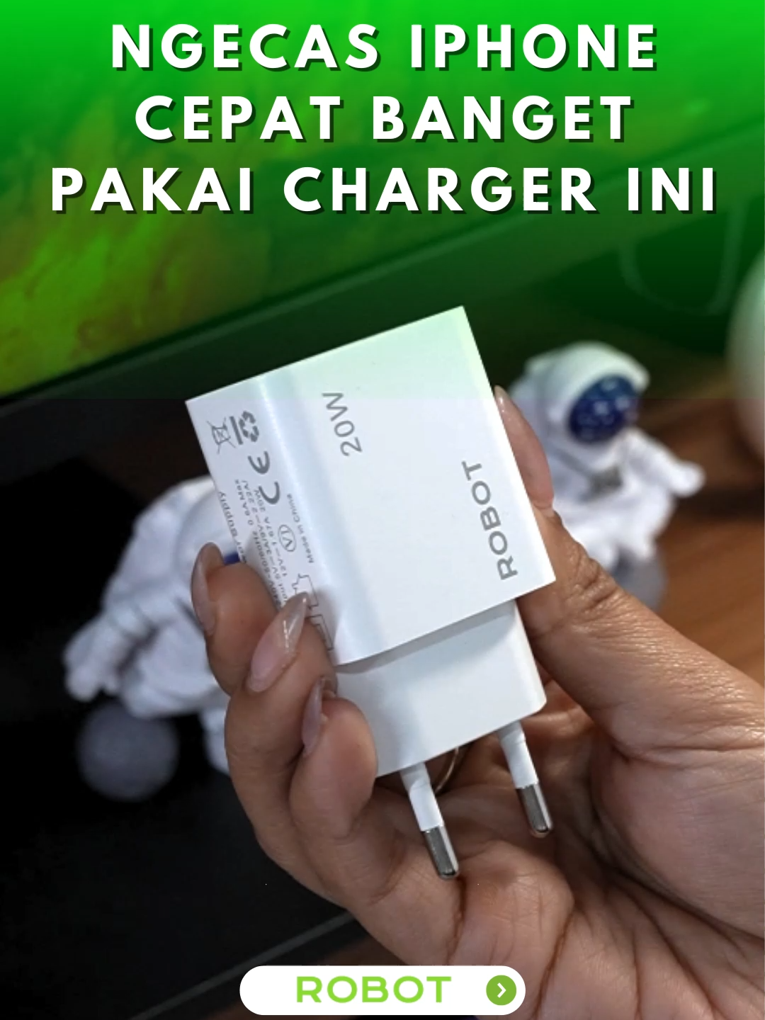Ngecas super cepat dengan Robot RT-P6 20W PD Charger! Ada garansi 1 tahun ganti baru juga lho. Kabel 1M sudah termasuk! 🚀⚡️#RobotSmartpower #FastCharging #RobotOfficial #ChargerRobot #RTP6 #AdapterCharger #Charger20W#FastCharging #PowerDelivery #PDCharger #PengisianCepat #Garansi1Tahun #KabelData#AksesorisHP #GadgetMurah #Teknologi #ReelsInstagram #TikTokShop #BelanjaOnline #PromoHariIni