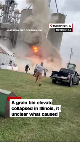 Video shows a grain bin elevator collapse in Martinton, IL, on Wednesday. According to the Iroquois County Emergency Management Agency, the entire power line structure needs to be rebuilt. No injuries were reported. #news #cnn