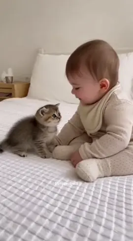 Minik kediyle bebek arasında gerçek bir sohbet! 😻🍼 Her miyav bir kelime, her kahkaha bir cevap 💕#baby #cute #funny #keşfet 