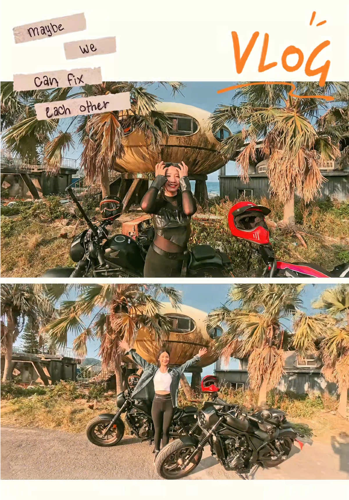 比起跑山，我更愛看海 那天我看著咖啡廳隔壁桌的客人 年紀大約跟我媽媽差不多 突然有種穿越未來的感覺 也許哪天我們都老了 還是會一起相約咖啡廳約會 只是她們是開車 我們是騎車 #honda #rebel500 #rebel1100 