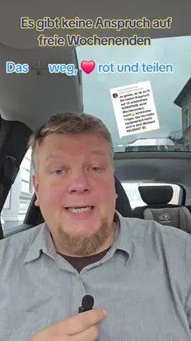 Antwort auf @ardnassaendra Es gibt keine Anspruch auf freie Wochenenden. Der Samstag ist Werktag und daher gibt es keine Anspruch auf freien Samstage. Nur bei Sonntagen gibs es die Regelung das 15 Sonntage im Jahr auf jeden Fall frei sein müssen. Für die anderen  muss es eine ersatzruhetag geben. #arbeitszeit #Wochenende #Sonntag @DER PFLEGEFLÜSTERER @Frau_Praxisanleiter🫀🩺 @Jacky @Schwester Lina @HR Nurse 