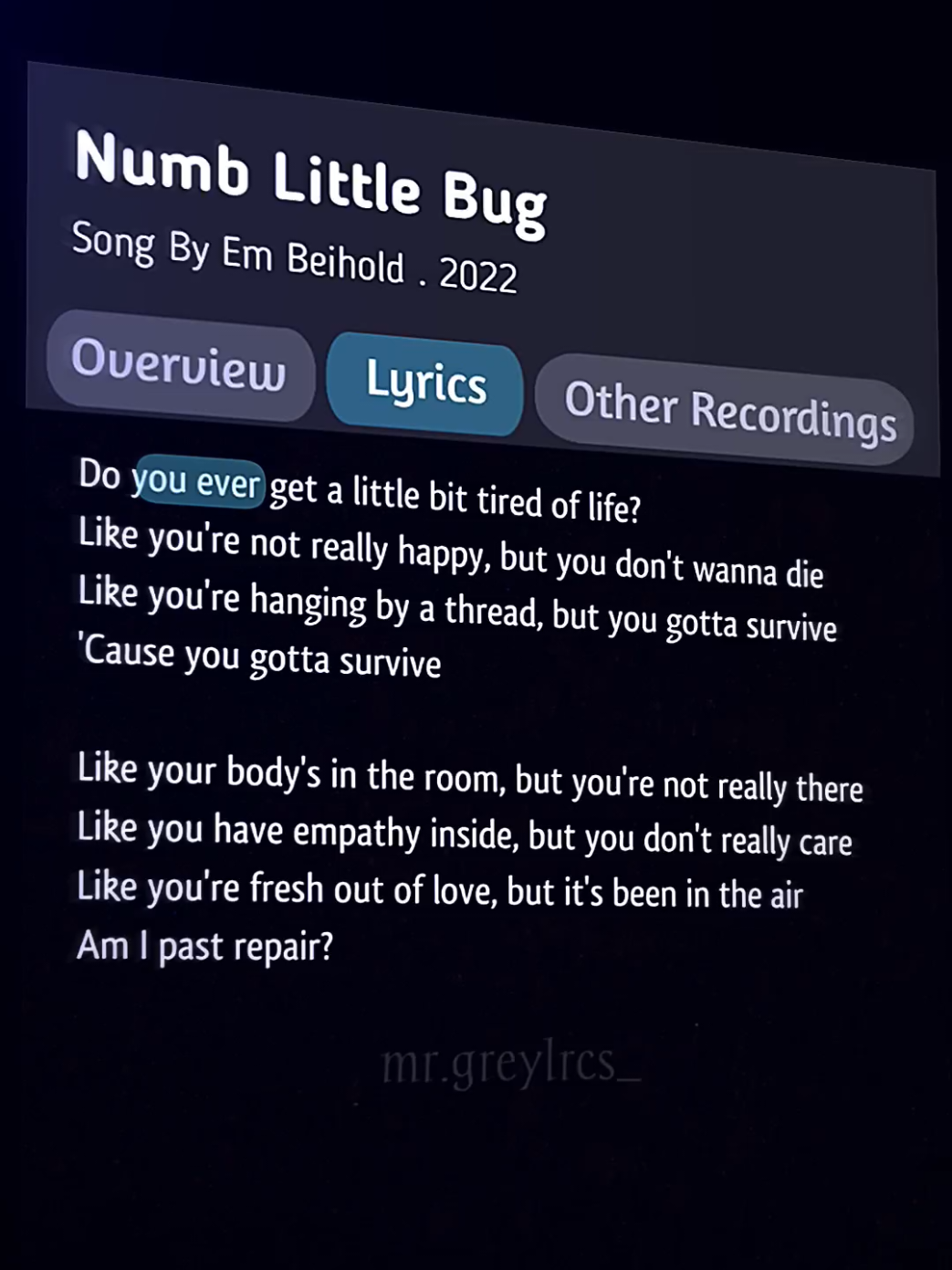 Numb Little Bug🎧 #lyrics #music #foryou #fyp #fypage 