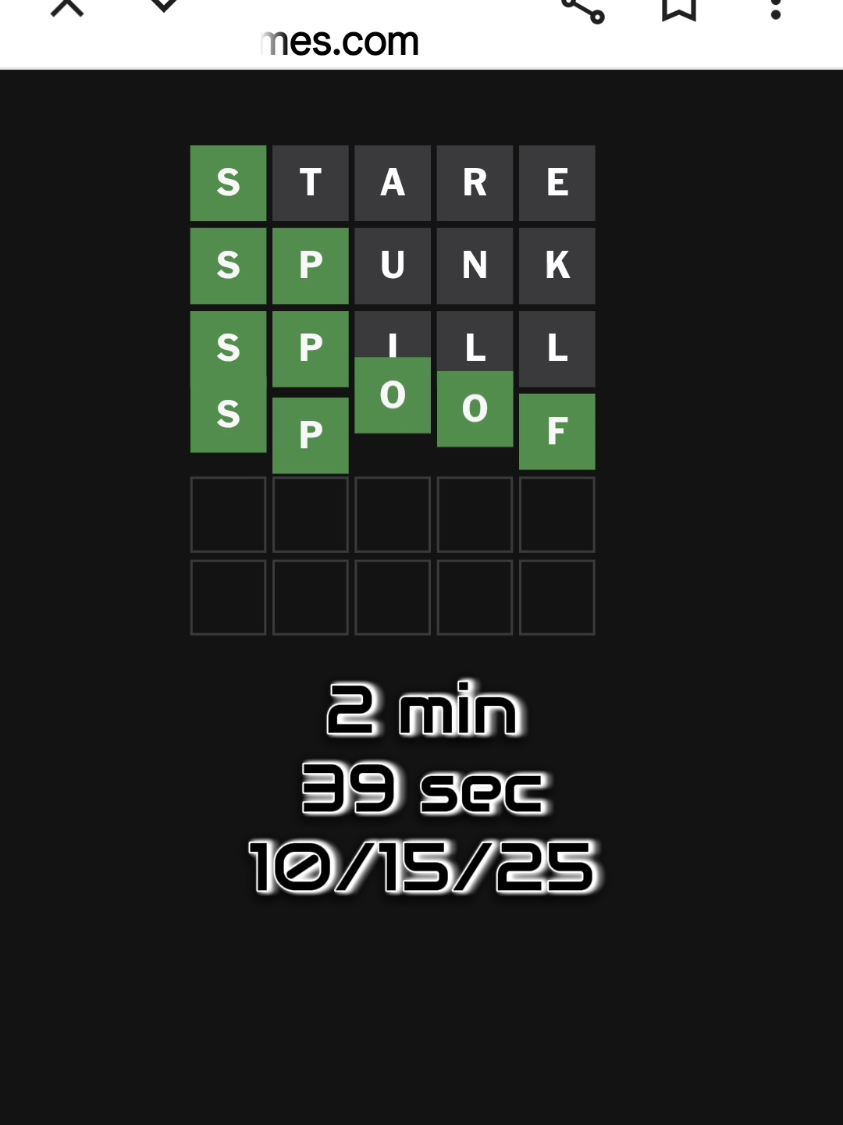 2 min 39 sec 10/15/25 #wordle #wordgame #nyt #trending #foryoupage 