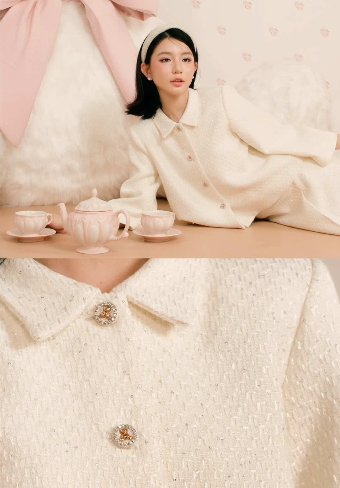 Set dạ tweed tay lửng dáng xoè Yeri siêu xinh với gam màu trắng kem nhẹ nhàng🤍  #sera #sera77chuaboc #trend #outfit #fashion 