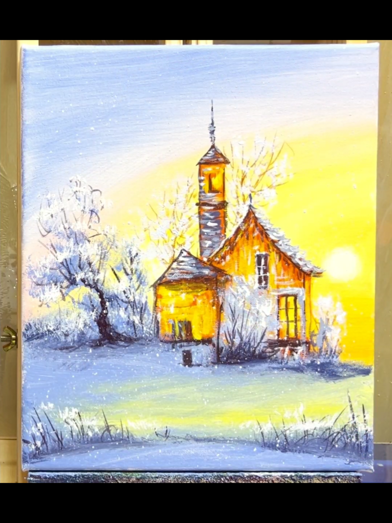 Vẽ tranh phong cảnh ngôi nhà đầy tuyết dưới ánh nắng ... #painting #draw #acrylic #vẽ #xuhuong 