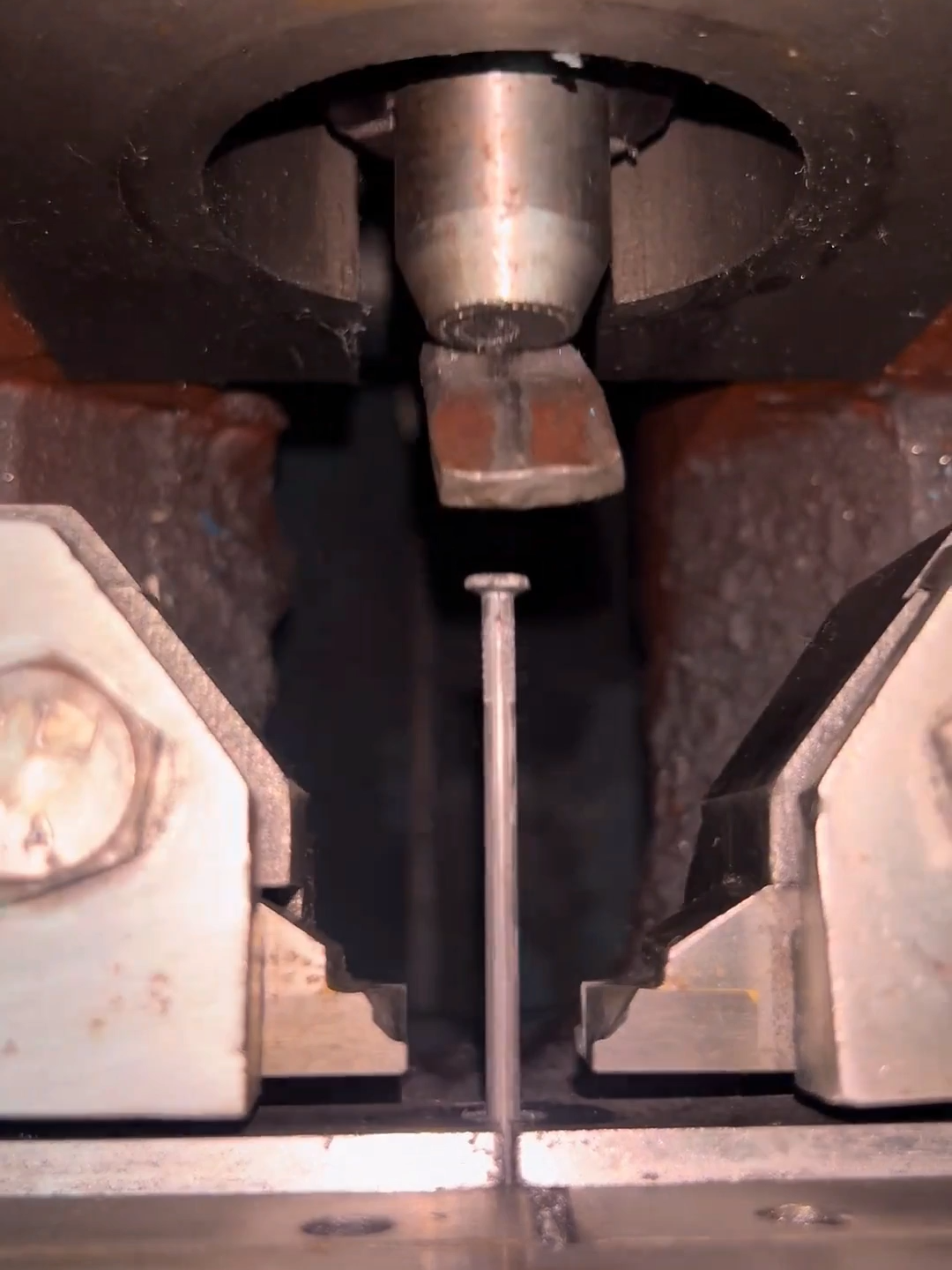 FABRICACIÓN DE CLAVOS 🔩 El alambre se corta, se martilla para formar la cabeza y luego una cuchilla crea la punta en forma de diamante. Precisión, presión y metal se combinan para fabricar clavos perfectos. #industria #metalurgia #fabricación #ingeniería #maquinaria