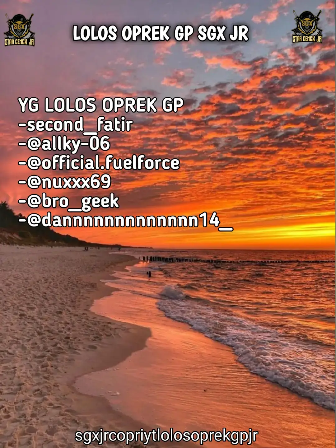 @second_fatir  @alkyy_06  @official.fuelforce  @nuxxx69  @bro_geek  @dannnnnnnnnnnnn14_  yg lolos dm tt gw skrg