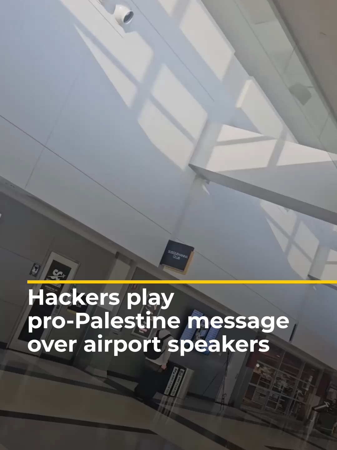 Hackers took over the PA system at Harrisburg International Airport in Pennsylvania, broadcasting a pro-Palestine message and insults against the leaders of the US and Israel. Similar incidents were reported at three Canadian airports on the same day. #news #US