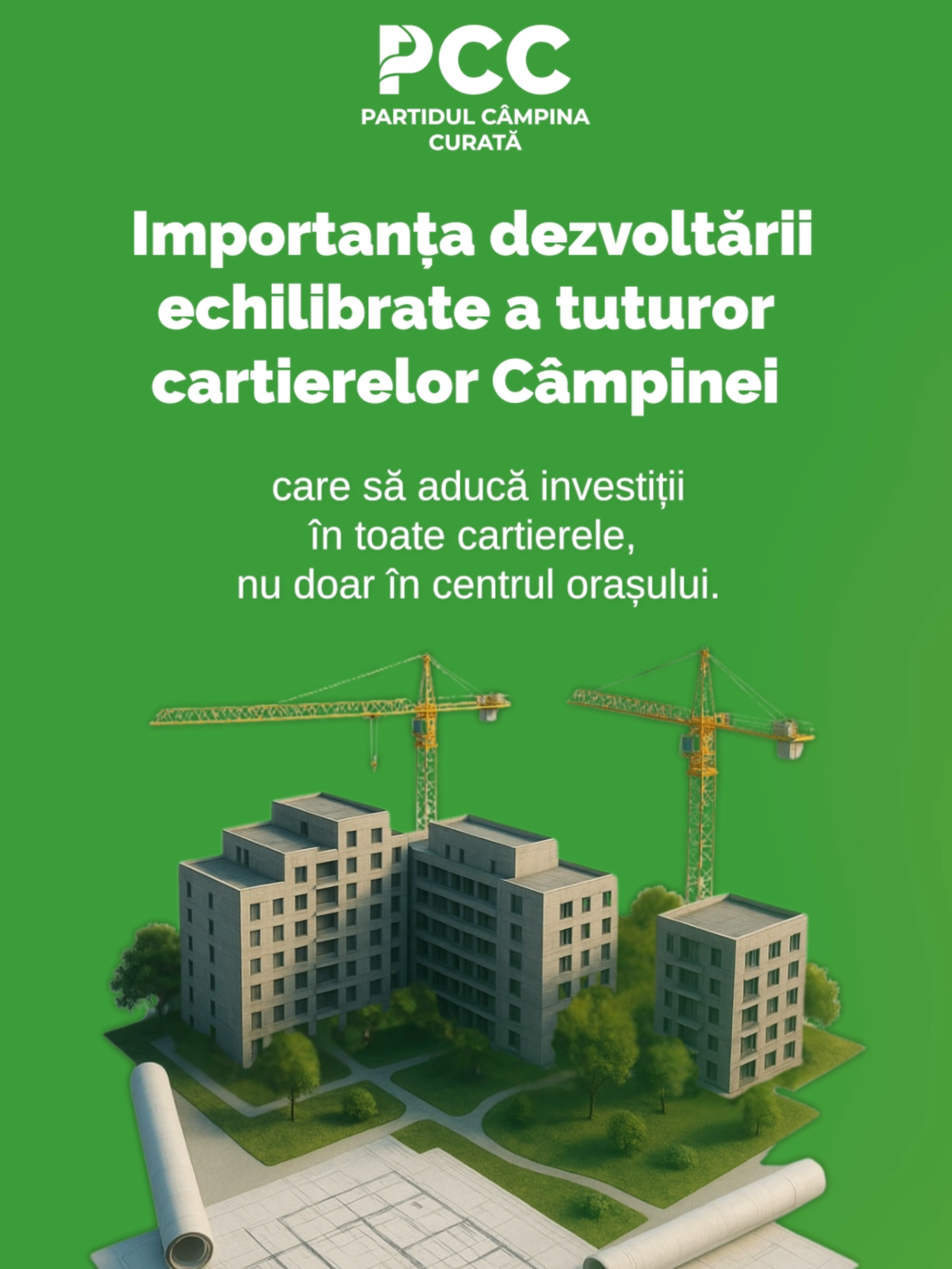 👷 Dezvoltarea orașului nu poate fi reală și durabilă dacă resursele, investițiile și atenția se concentrează doar în zona centrală, în timp ce restul rămâne în urmă. Fiecare colț al orașului merită infrastructură modernă, spații verzi, locuri de joacă și condiții de trai care să inspire confort și siguranță. Investițiile echilibrate nu sunt doar despre asfalt sau clădiri noi – ele sunt despre crearea unui mediu în care oamenii se simt respectați, incluși și conectați la viitorul orașului lor. Atunci când ne gândim la dezvoltarea Câmpinei, trebuie să vedem întreaga imagine: fiecare clădire, fiecare parc, fiecare instituție publică trebuie să reflecte grija și responsabilitatea față de cetățeni. 𝗩𝗶𝗶𝘁𝗼𝗿𝘂𝗹 𝗼𝗿𝗮𝘀̗𝘂𝗹𝘂𝗶 nostru depinde de decizii asumate, de planuri care nu favorizează un singur cartier, ci întreaga comunitate. 𝙀𝙘𝙝𝙞𝙩𝙖𝙩𝙚, 𝙞𝙣𝙤𝙫𝙖𝙩̗𝙞𝙚 𝙨̗𝙞 𝙧𝙚𝙨𝙥𝙤𝙣𝙨𝙖𝙗𝙞𝙡𝙞𝙩𝙖𝙩𝙚 – ele definesc modul în care trebuie să construim astăzi infrastructura, spațiile publice și proiectele care vor modela viitorul. Împreună, putem transforma Câmpina într-un oraș echilibrat, curat și demn de mândria locuitorilor săi. Un oraș în care fiecare copil are acces la spații sigure și frumoase, fiecare familie are condiții decente de trai, iar fiecare comunitate se simte ascultată, valorizată și parte din progres. Pentru că dezvoltarea reală nu se măsoară doar prin proiecte vizibile, ci prin impactul pe care îl are asupra fiecărui locuitor și asupra fiecărui cartier. Câmpina merită echilibru, merită grijă și merită un viitor construit pentru toți!