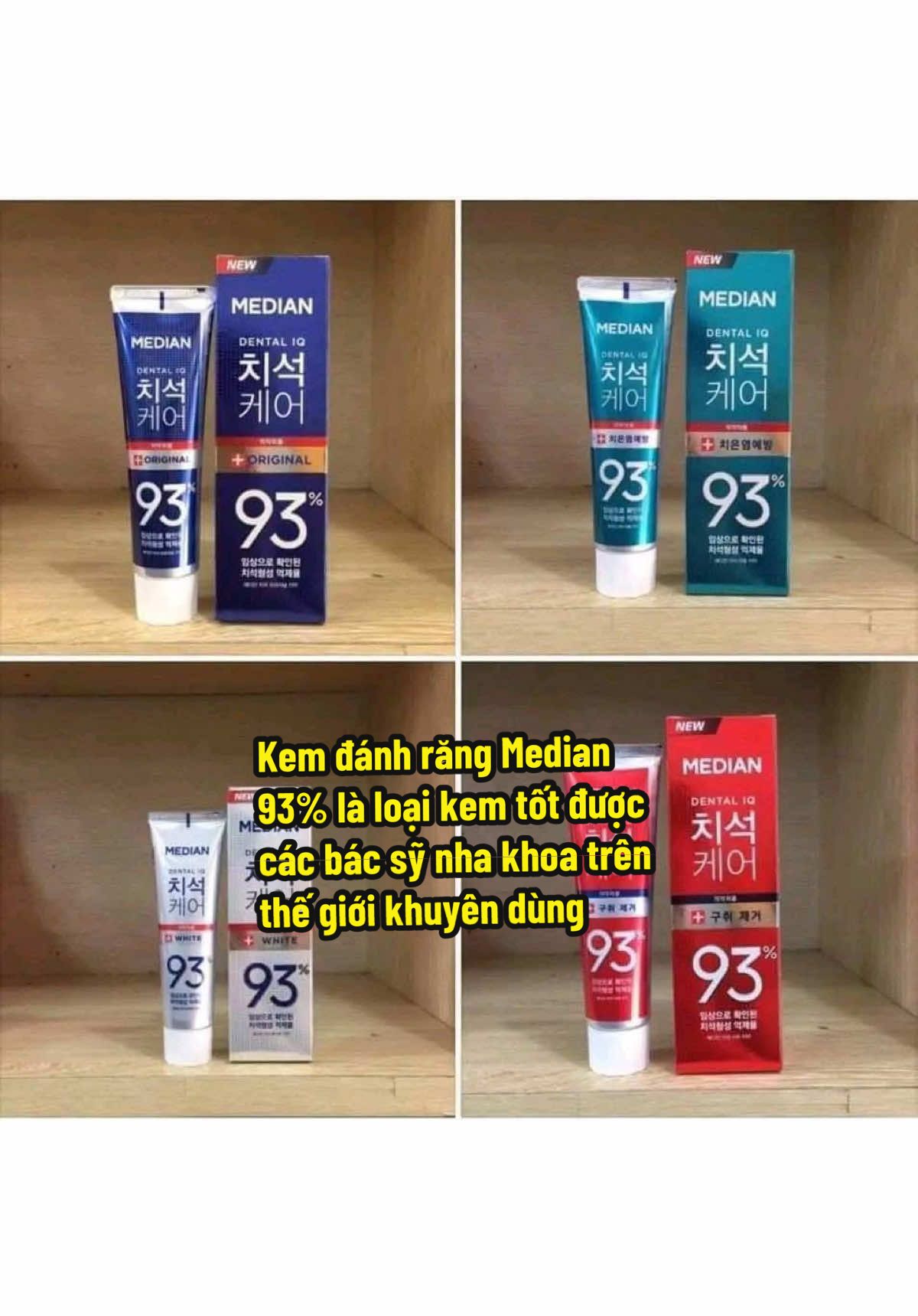 𝗞𝗲𝗺 Đ𝗮́𝗻𝗵 𝗥𝗮̆𝗻𝗴 𝗠𝗲𝗱𝗶𝗮𝗻 𝟵𝟯% 𝗛𝗮̀𝗻 𝗤𝘂𝗼̂́𝗰               ✨ Xuất xứ: Hàn Quốc ✨ Dung tích: 120g ✨ Kem đánh răng Median 93% là loại kem tốt được các bác sỹ nha khoa trên thế giới khuyên dùng với chất kem rất đặc nên dùng tiết kiệm vô cùng! . ✨ Tác dụng: ✔Làm trắng răng, giúp loại bỏ các vết bẩn bám trên răng ✔Loại bỏ vôi răng, chống viêm nướu, viêm lợi, các bệnh răng miệng ✔Tẩy sạch cao răng và giúp răng trở nên trắng sáng hơn trong thời gian ngắn nhất! ✔Giúp ngăn ngừa sâu răng và đem lại hơi thở thơm mát. Em này có 1 dòng bán chạy nhất ạ: ✔Màu trắng (white) : là dòng làm trắng răng, siêu trắng, trắng gấp 5 lần kem đánh răng thông thường, chỉ sau vài lần sd là thấy rõ ngay