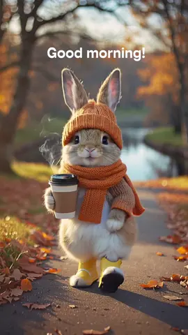 🍁 Autumn Vibes with the Cutest Bunny Ever! 🐰 #Cute #Fall #Aesthetic #Morning #Coffee 