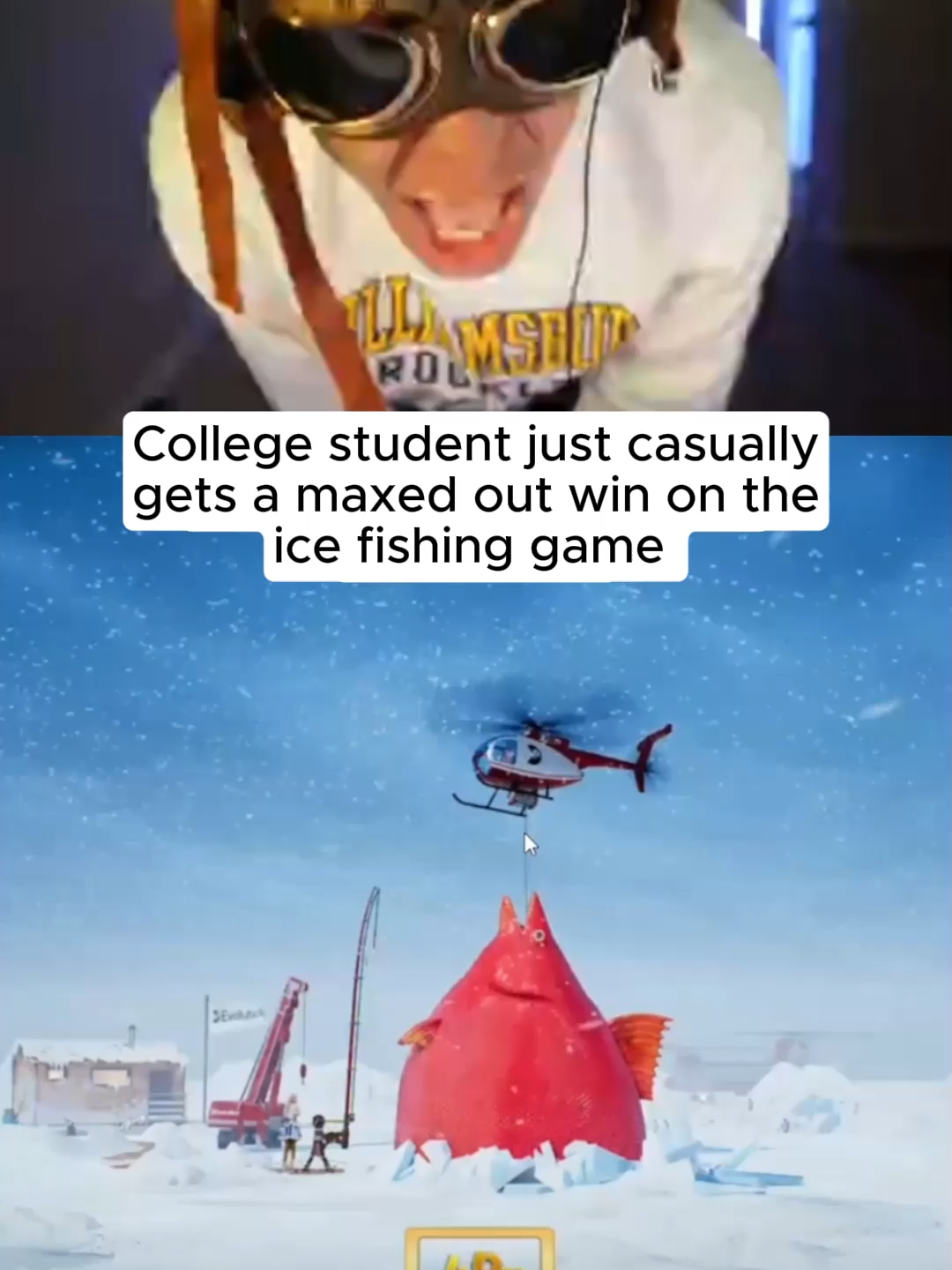 College student just casually gets a maxed out win on the ice fishing game 🏆🎣 #kickstreaming