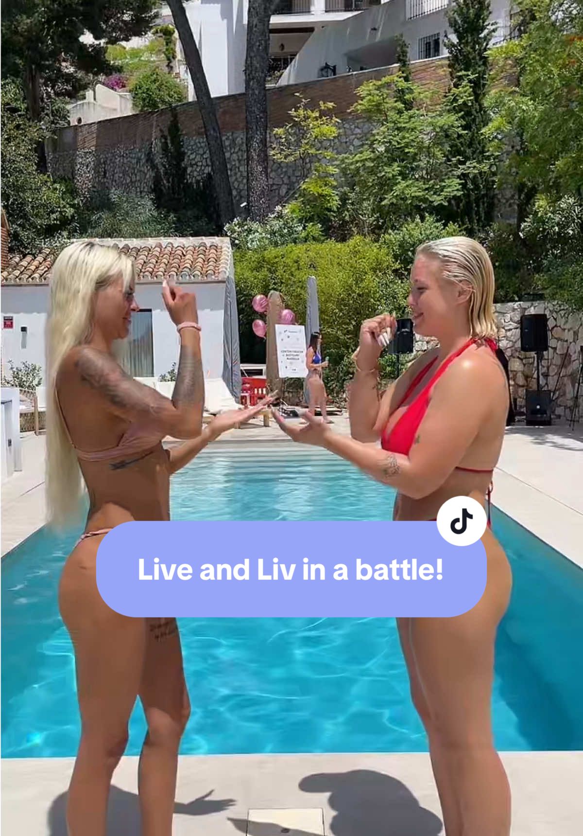 @Live Thomassen and @Liv Madsen had a ‘Rock, Paper, Scissors’ battle. The result was crazy! 😅 #rockpaperscissors #marbella #pool #truefollowrsbootcamp #truefollowrs 