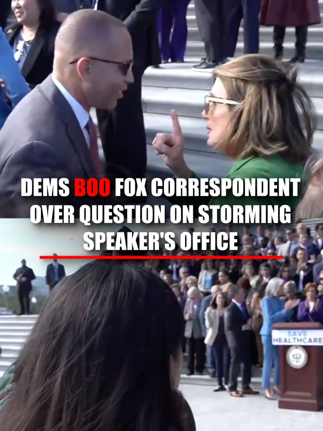 WATCH: Democrats shout “liar!” at Fox News’ Aishah Hasnie after she asked Leader Jeffries about the group of Democratic lawmakers that stormed Speaker Johnson’s office.