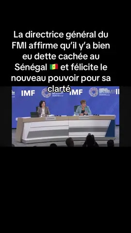 Avant la manipulation, je me permets de partager l’échange que la Directrice générale du FMI a eue avec un journaliste, aujourd’hui lors de sa conférence de presse. Elle parle bien de dette dissimulée (cachée) et d’un nouveau programme et salue la determination des nouvelles autorités.  Journaliste : Bonjour Madame la Directrice générale, Kristalina Georgieva. Vous avez récemment souligné les évolutions positives observées au Sénégal. Je suis le correspondant de la chaîne 2STV Sénégal. Pourtant, plusieurs agences de notation continuent de dégrader la note du pays. Comment expliquez-vous cette apparente contradiction ? Plus précisément, dans quelle mesure ces dégradations pourraient-elles être liées à un retard de la réponse du FMI face à la question de la dette cachée ? Merci beaucoup. Kristalina Georgieva, Directrice générale du FMI : Merci pour votre question. Je voudrais tout d’abord rendre hommage aux autorités sénégalaises qui ont eu le mérite de mettre au jour un important problème de fausse déclaration. Il s’agissait d’une dette dissimulée, et elles ont eu le courage de la révéler. Il a fallu du temps pour comprendre pourquoi cela s’était produit, en mesurer l’ampleur et déterminer la marche à suivre. Mais aujourd’hui, la situation est claire. Une fois cette clarification obtenue, le Sénégal a sollicité un programme auprès du FMI et je peux vous assurer qu’il a formulé sa demande, et que nous avons immédiatement répondu. J’ai rencontré ici la délégation sénégalaise ; nous avons eu des échanges très constructifs sur les objectifs du programme et sur la manière d’avancer. Nous dépêcherons une mission à Dakar dès la fin des Assemblées annuelles. Ainsi, nous avons agi dès que les conditions le permettaient. Nous ne commentons pas les décisions des agences de notation, cette question leur revient. Mais je peux affirmer une chose : le Sénégal dispose d’un formidable potentiel. Avec une gestion saine, le pays peut accomplir de grandes choses pour sa population. Et vous en faites partie. Alors, bonne chance à vous. Thiier Lee #senegal #senegalaise_tik_tok #senegaltiktok🇸🇳🇸🇳🇸🇳 #senegalaise_tik_tok🇸🇳pourtoichallenge 