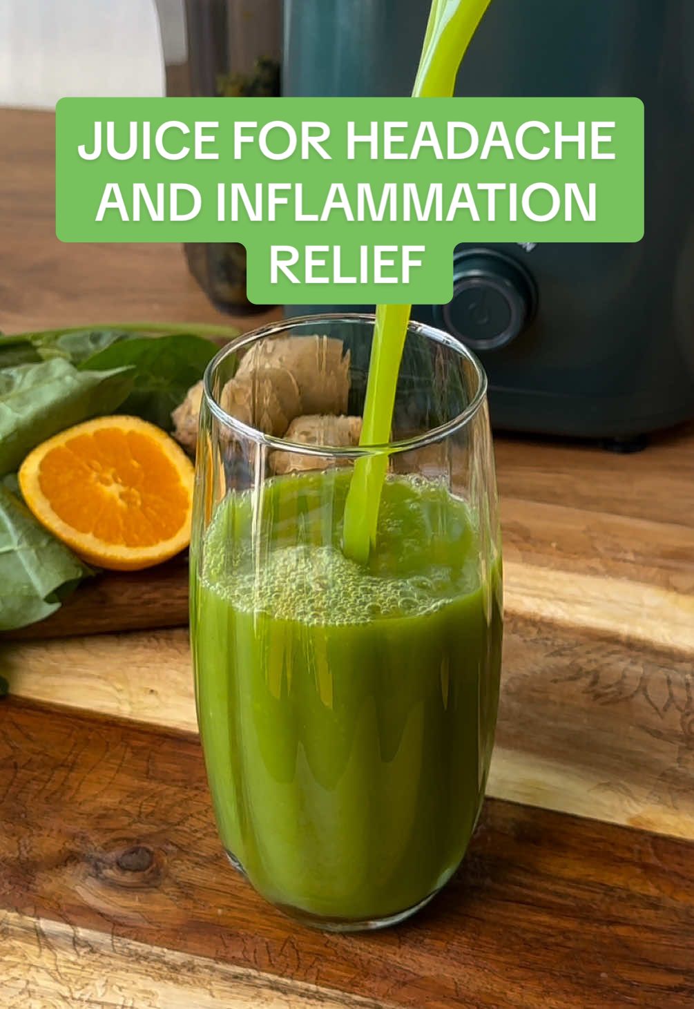 Headache & Inflammation Relief Juice 💚 Ease the tension and bring your body back into balance with this refreshing anti-inflammatory blend. 🌿 🍊 Orange – rich in vitamin C to boost circulation and reduce oxidative stress 🫚 Ginger – nature’s pain reliever, calms inflammation and nausea 🥒 Cucumber – deeply hydrating, helps flush out toxins that trigger headaches 🌱 Spinach – packed with magnesium, known to relax blood vessels and ease migraines ✨ Perfect for those days when stress or dehydration hit hard this juice naturally soothes the body from headaches. 💬 Save this recipe for your next headache day and tag someone who needs it! #headacherelief #headache #inflammation #greenjuice #jutojuicer 
