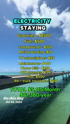 If you plan to fulltime rv these are some costs to consider, it can vary A LOT based on your lifestyle choices and we chose to be extremely nomadic but could have done it cheaper if we wanted to save more money  Living in a house the bills have definitely gone up but grocery cost has gone down because it’s easier to buy in bulk and know the deals in the area  Did this number surprise you?  #fulltimerv #rvlife #rvfamily #rvliving #onthisday