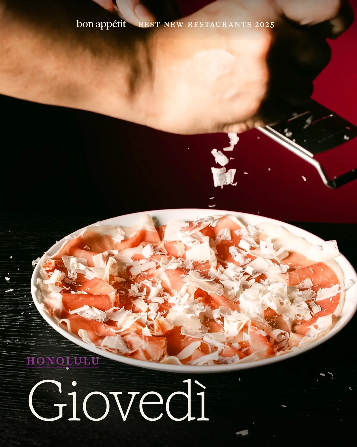 Tucked away in historic Honolulu Chinatown, a neighborhood known for its unvarnished charm and diverse Asian communities, Giovedí is one of the Best New Restaurants of 2025. Buoyant bánh tiêu sesame doughnuts are paired with ribbons of prosciutto and peppy giardiniera for a Southeast Asian take on gnocco fritto, and Kampachi crudo is gilded with Calabrian chili crisp, makrut lime kosho, and a snowfall of bottarga. Read more about this and the rest of this year’s list at the link in bio. 📷 Photos: Courtney Mau