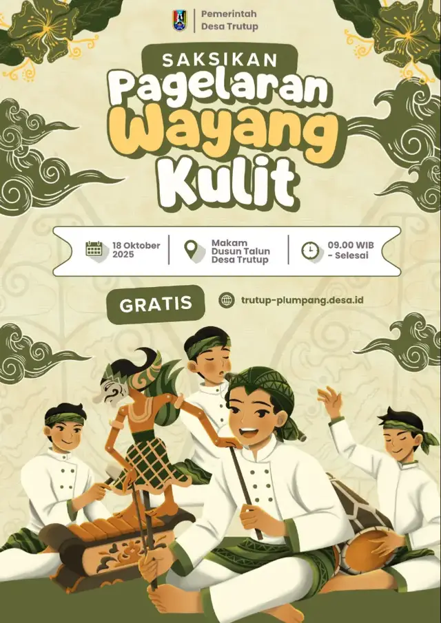 Saksikan Pagelaran Wayang Kulit dalam rangka Sedekah Bumi Dusun Talun Desa Trutup Kecamatan Plumpang Kabupaten Tuban pada hari Sabtu-Minggu tanggal 18-19 Oktober 2025 di Makam Dusun Talun, Panti PKK Desa Trutup, dan Kramat (Selatan Trutup Sport Center).#TrutupBisa #TrutupMaju #SedekahBumi #2025 #KiDalangYanto #PagelaranWayangKulit #WayangKulit #BudayaJawa #DusunTalun #DesaTrutup #PlumpangKec #TubanKab #FYP #Viral