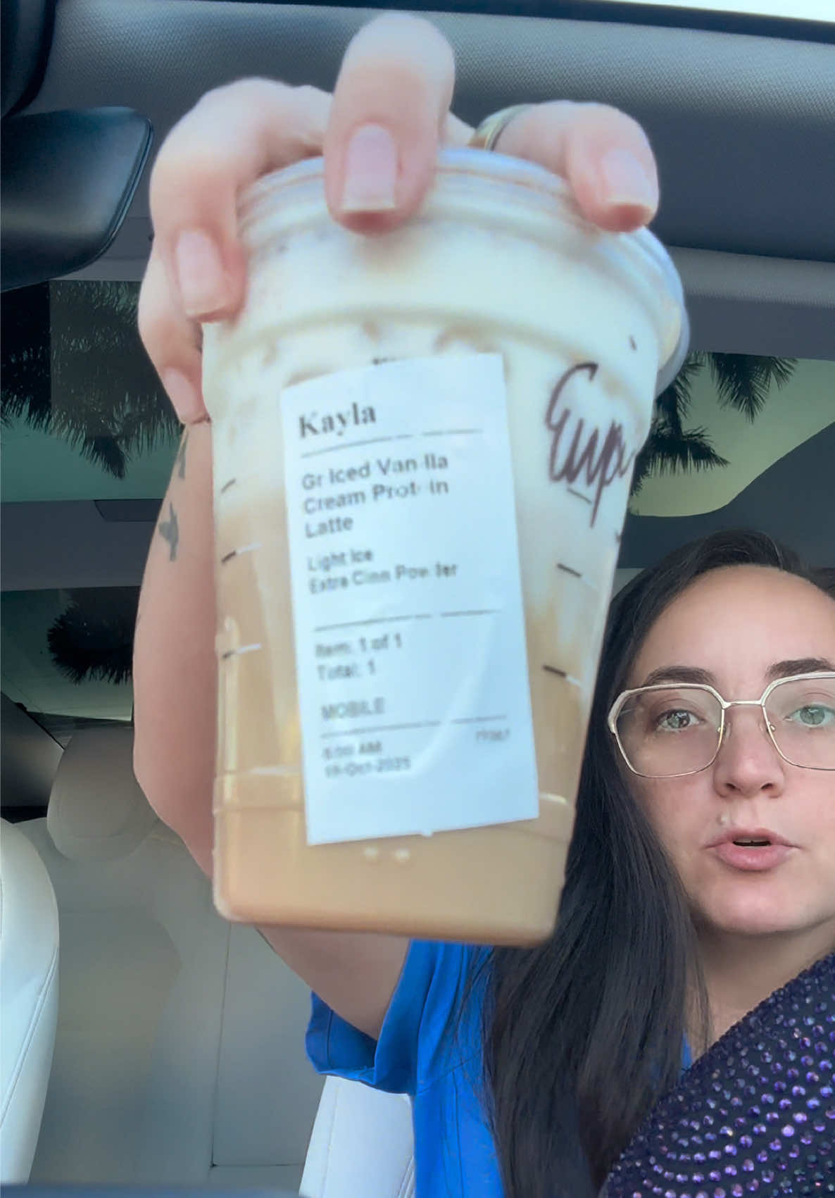 Iced vanilla cream protein latte from Starbucks! #starbucks #fyp #latte #proteincream #trynewthings 