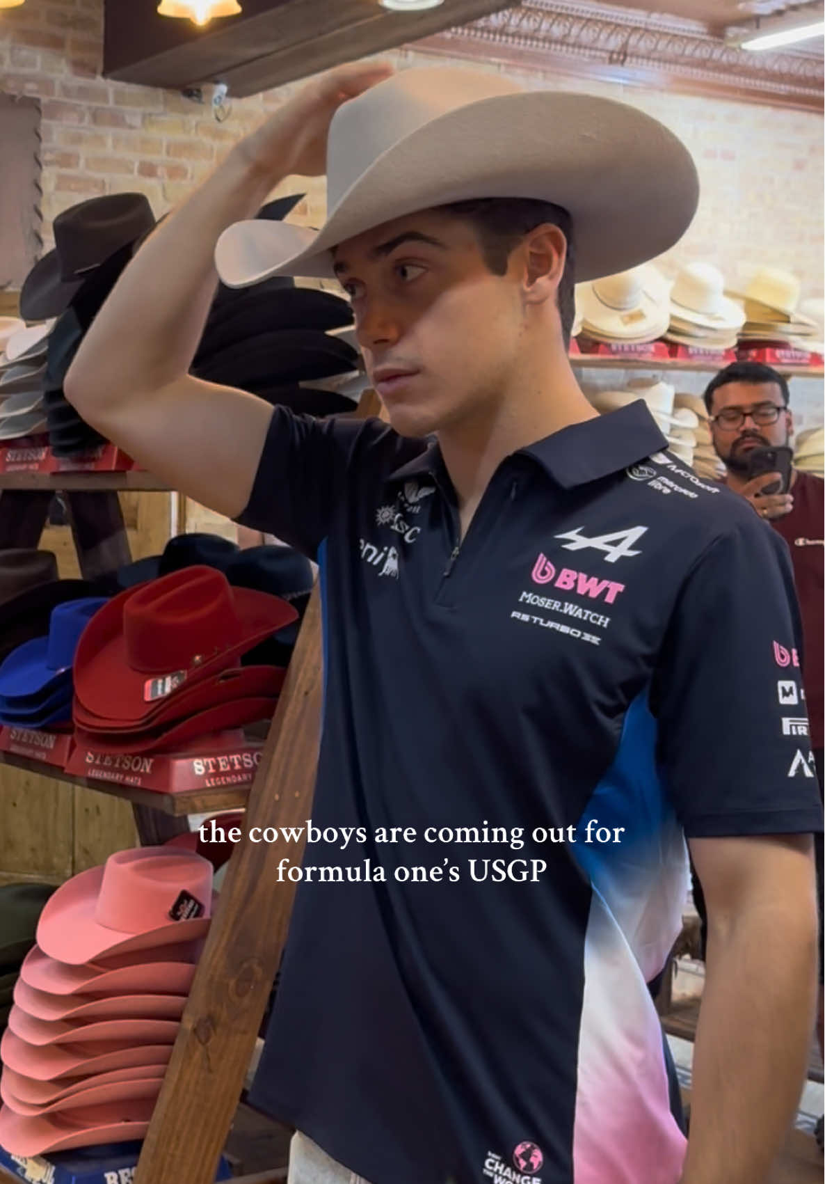 seeing Franco get his hat branded and getting to chat with him about all things boots and hats was such a joy today!!! a absolute gem of a person!!! 🤠 #f1tiktok #usgp #francocolapinto #alpinef1 #austintx @BWT Alpine Formula One Team @Franco Colapinto 