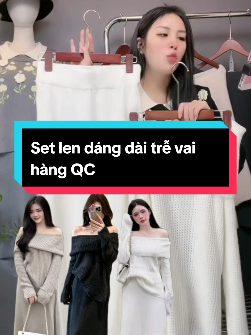Set len dáng dài trễ vai hàng QC #setvay #setvayao #setvayxinh #vaylen #vaythudong 