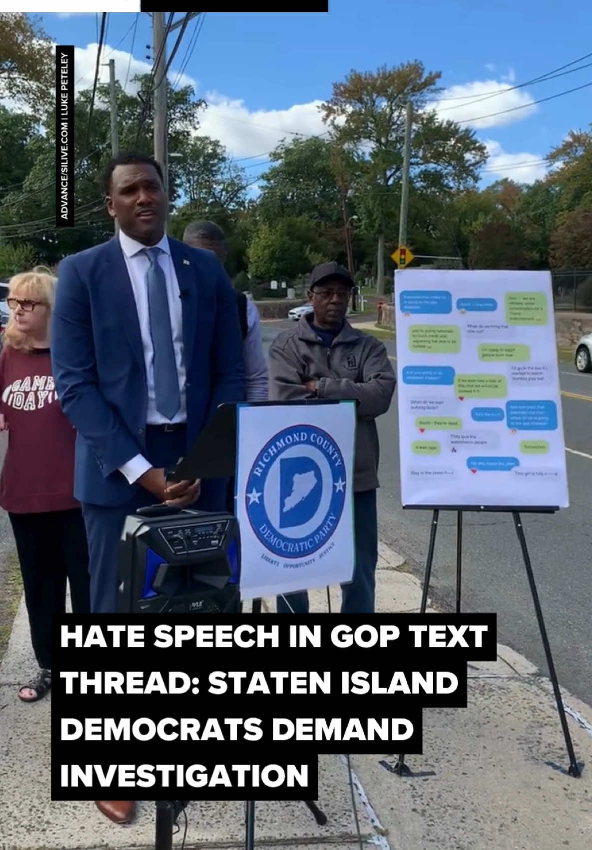 Local Democratic leaders gathered outside the Staten Island Republican Party’s headquarters Wednesday to condemn alleged offensive texts linked to young GOP figures, including at least three Staten Islanders.   Assemblymember Charles D. Fall called for internal and law enforcement investigations, saying the messages raise serious concerns about antisemitism and hate in local politics.   For more on this story, click the link 🔗 in our bio.