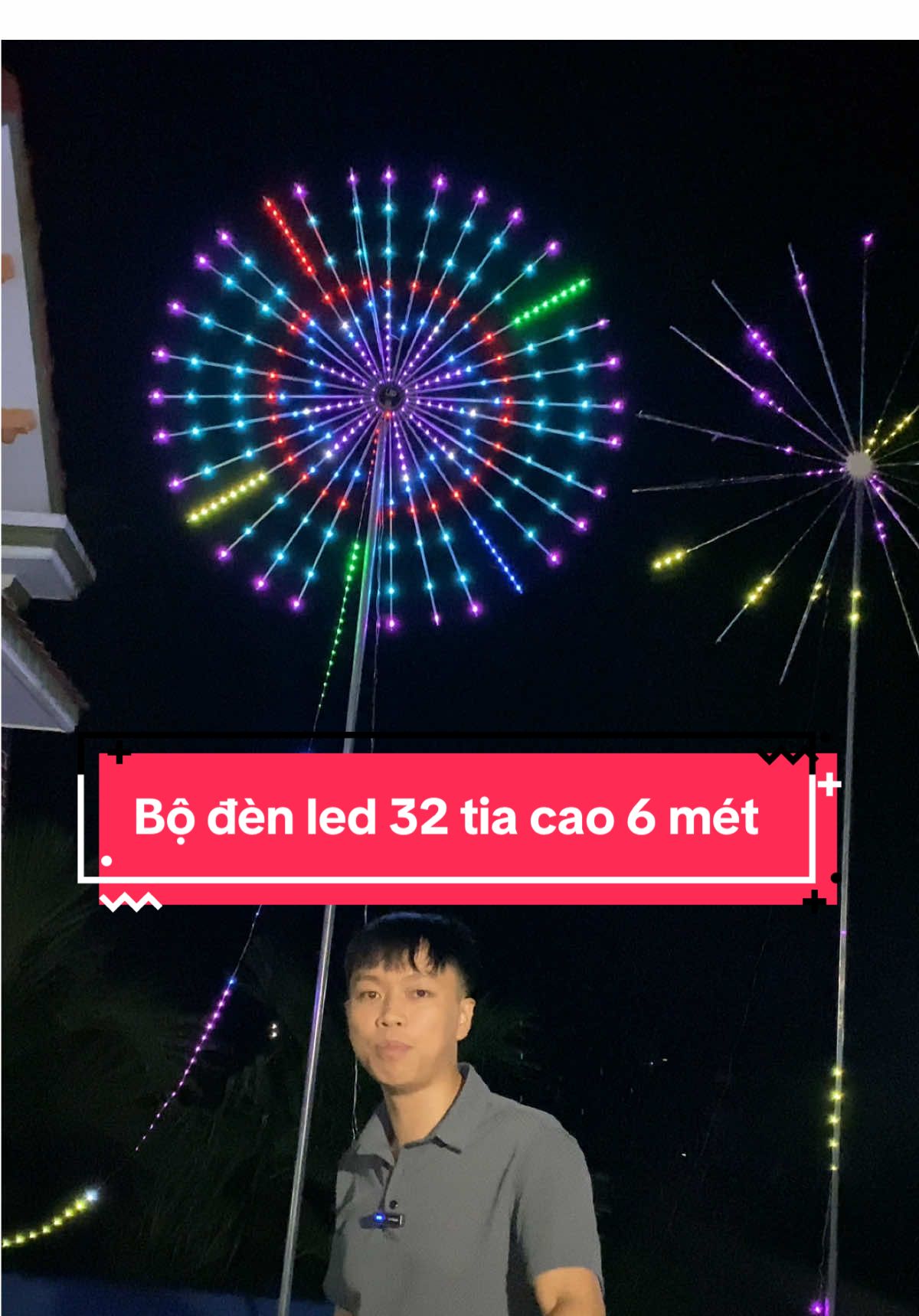 Bộ đèn led 32 tia cao 6 mét,đường kính 2m2#denled#denledtrangtri #decor#tet #noel 