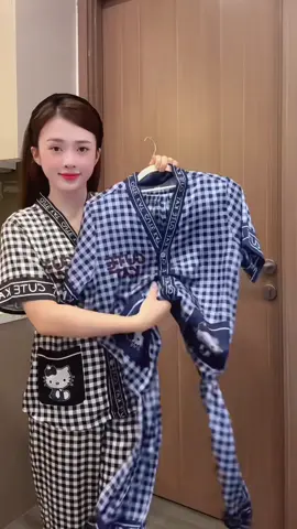 Bộ Đồ Pijama Cổ Y Dành • Cho Nữ Hoạ Tiết Sọc Caro Chất Liệu Lụa Latin #pijama #bodongu #bodonu #thoitrangnu #xuhuong 