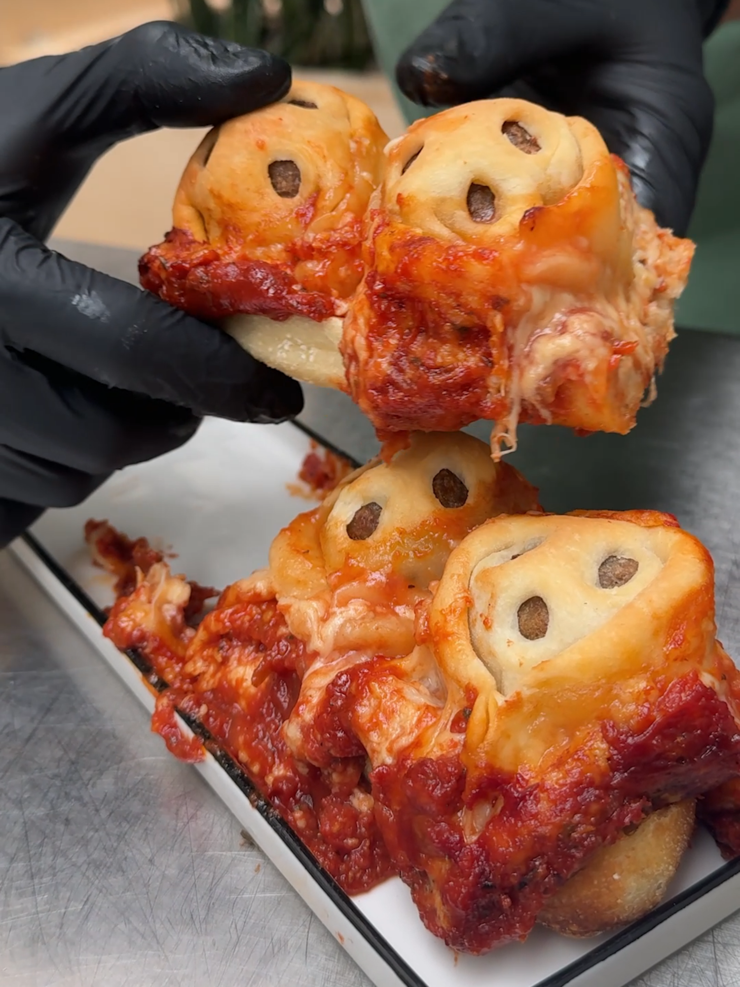 Ghost Meatball Sub! A spooky twist on comfort food 👻🍝 #fyp#usa🇺🇸#meatball#halloween