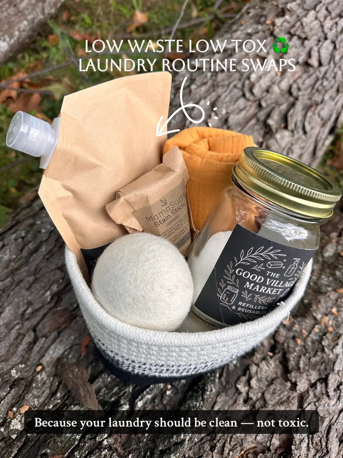 Let’s talk about easy laundry swaps that actually make sense 👏🏻 From refillable detergent to wool dryer balls and cleaning vinegar — these swaps keep your clothes fresh, your home low-tox, and your routine way more sustainable. 🌿 Start small, one product at a time — your skin, your air, and the planet will thank you 💚 Shop my favorite low waste laundry care from The Good Village Market (shopthegoodvillage.com). #lowwasteliving #nontoxichome #laundryroutine #ecofriendlyliving 