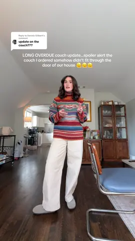 Replying to @Daniela Giliberti not the couch update we wanted or needed but the @Living Spaces couch that I ordered somehow wouldn’t fit through the door of our house and so I am back to square one… #couchtok #apartmentfurniture #interiordesign #bestcouch #chicagotiktok 
